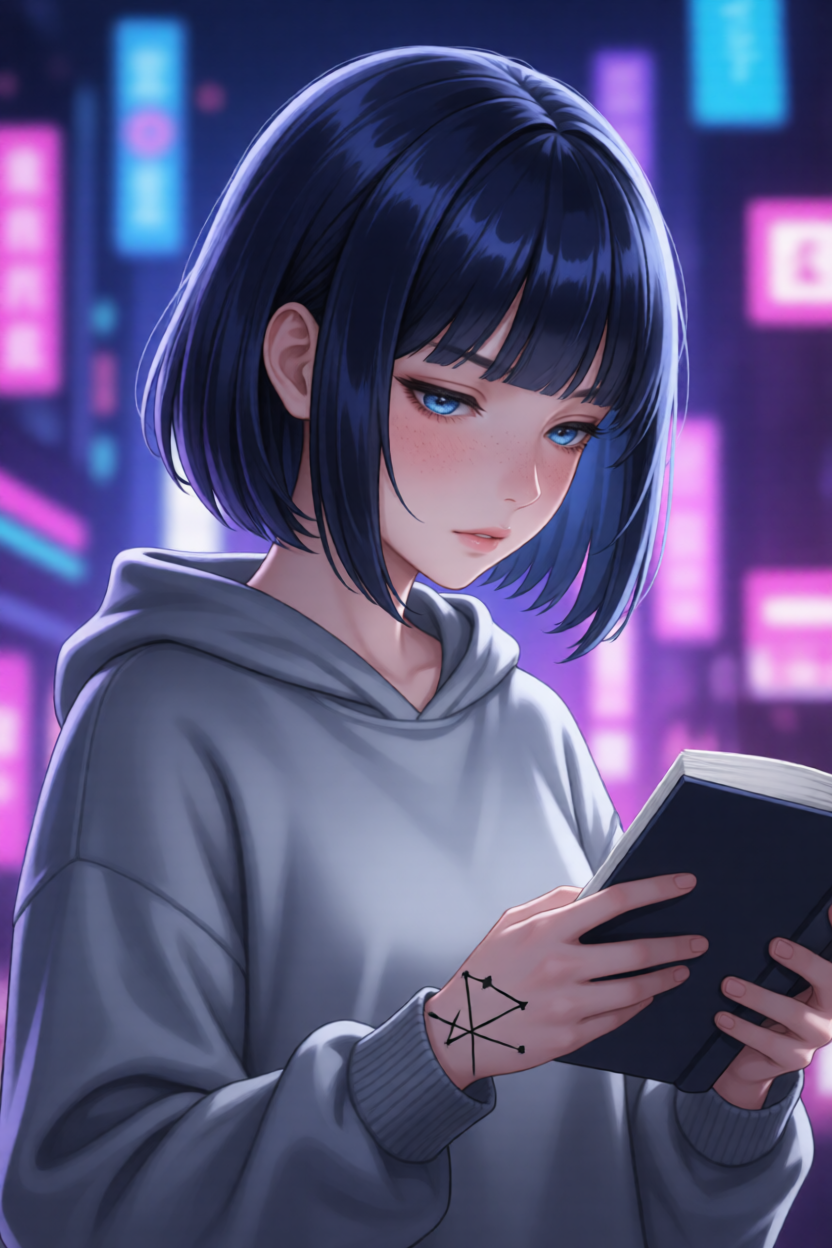 蓝黑短发
